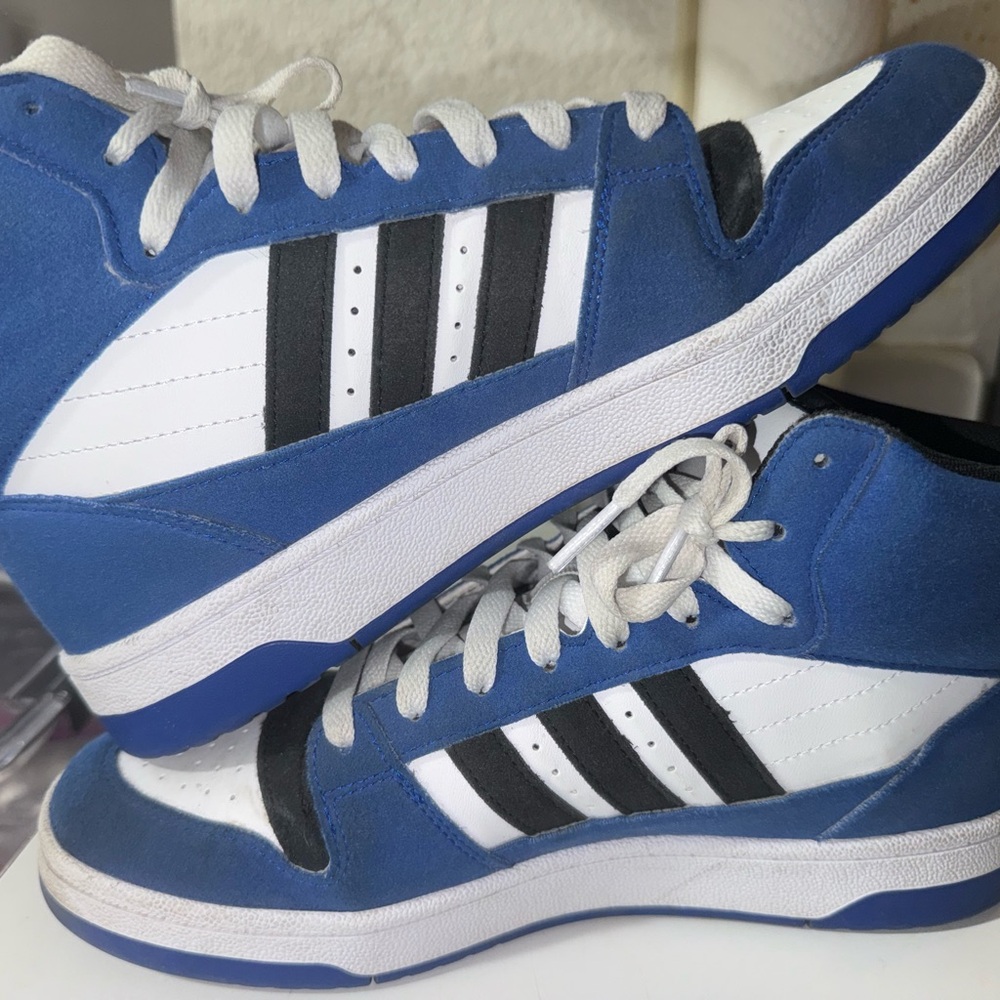 Adidas Men's Blue and White High-Top Sneakers